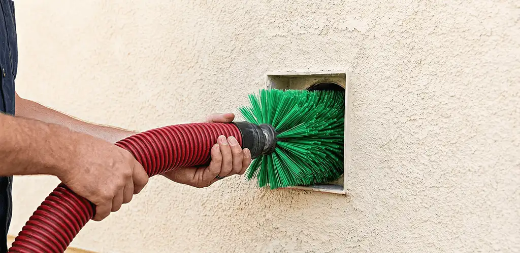 Air duct cleaning brush removing debris from a vent opening in Shreveport, LA