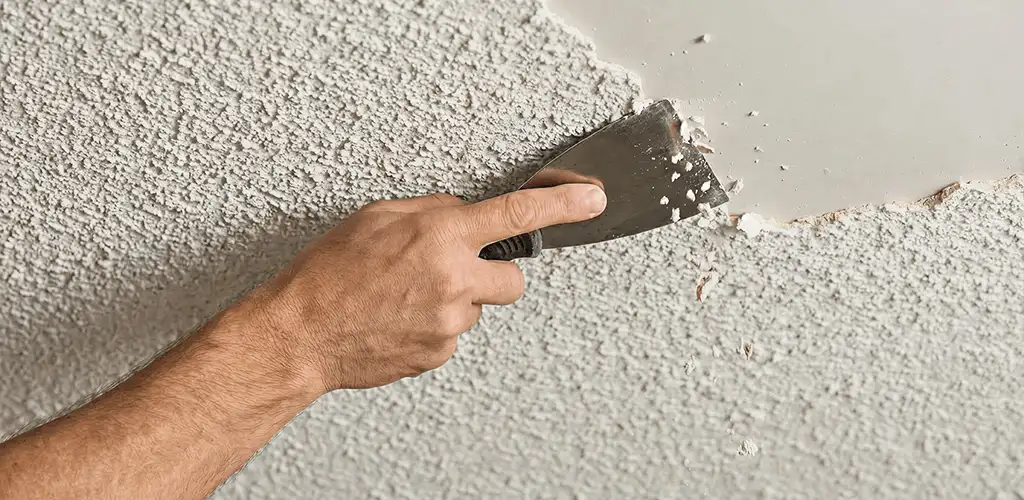 Popcorn ceiling removal scraping off textured ceiling finish in Shreveport, LA
