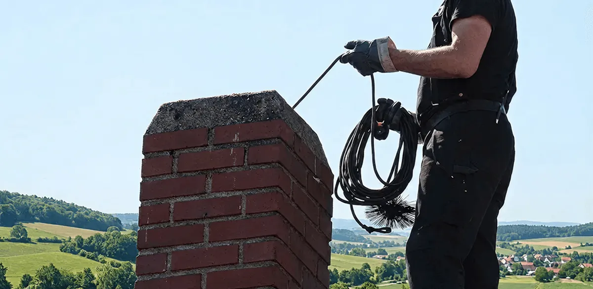 Chimney sweep inspecting and cleaning a rooftop chimney in Shreveport, LA