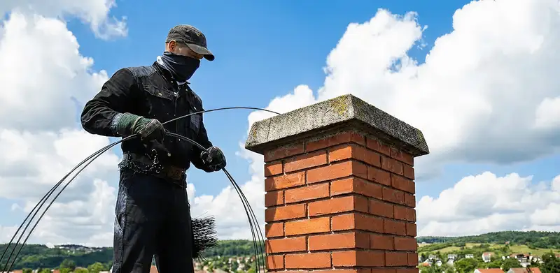Chimney sweep cleaning a brick chimney with professional tools in Shreveport, LA