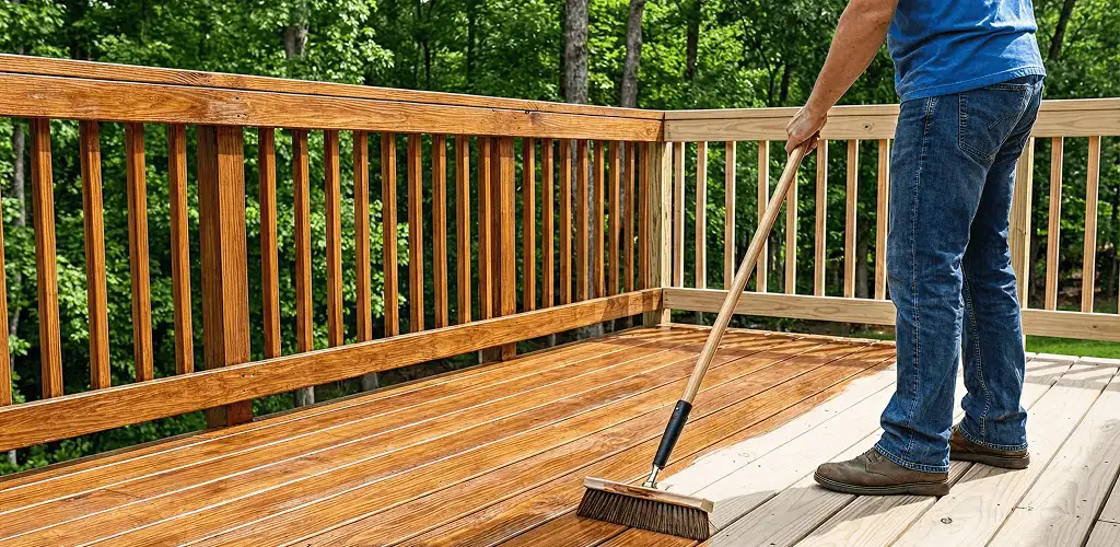 Deck staining and sealing application on a wood deck in Shreveport, LA