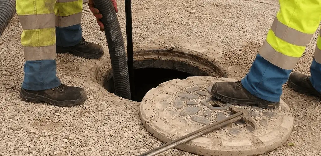 Drain cleaning crew clearing a sewer access point with professional equipment in Shreveport, LA